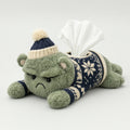 Grumplet plush tissue holder in a navy snowflake sweater